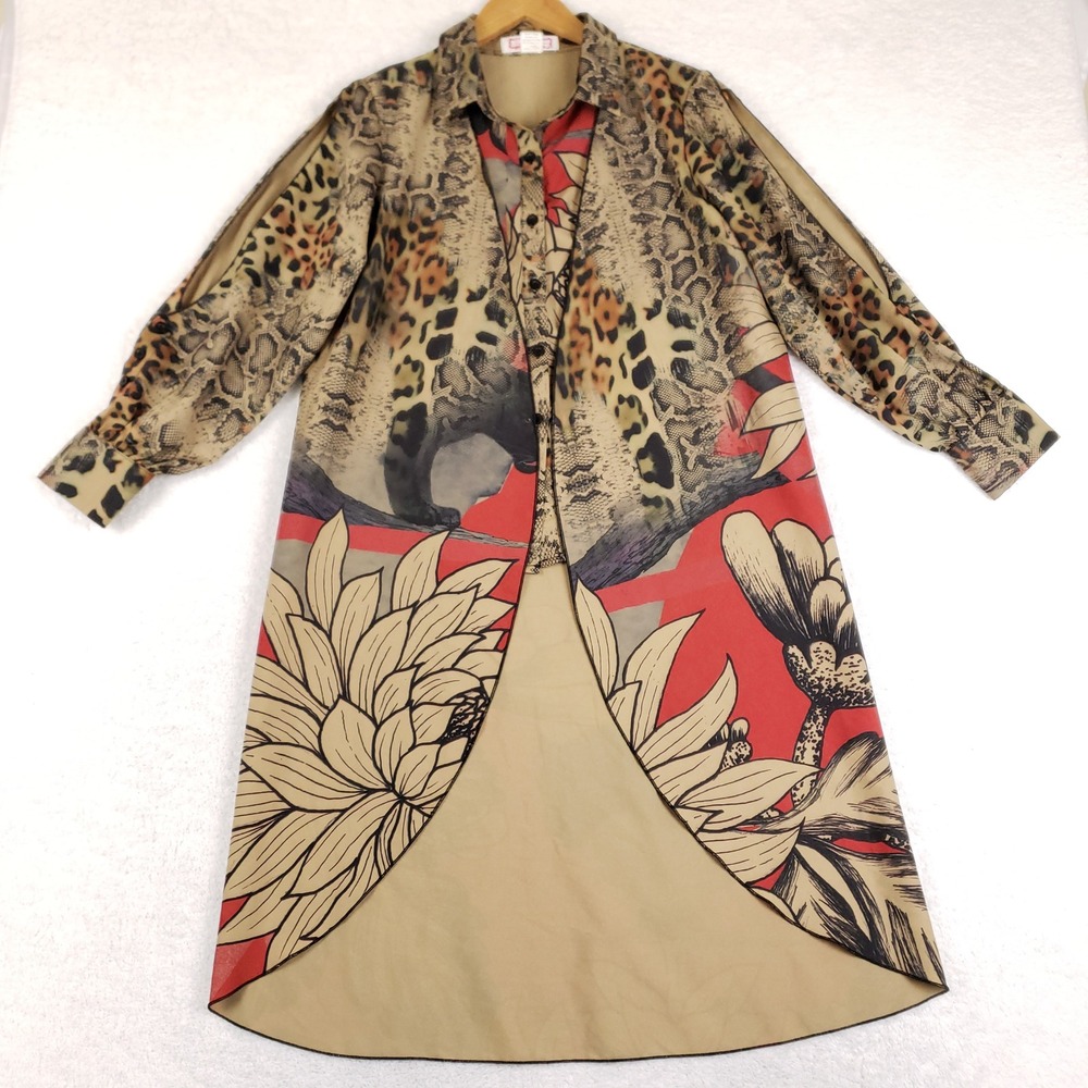 Kokomo Unlimited Mixed Animal Floral Print Duster Cardigan Panther M VTG Boho